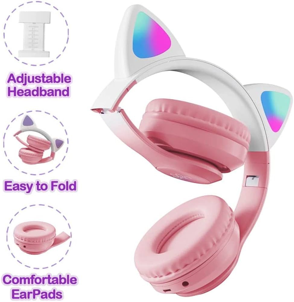 STN-28 Pro Wireless Headphones with RGB Cat Ears - Stylish & Fun Bluetooth Headset