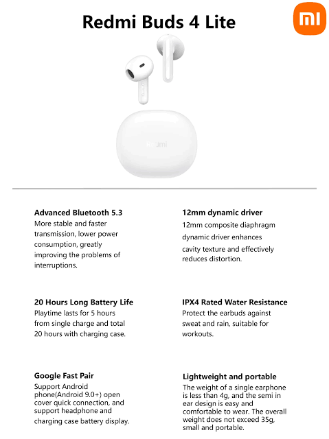 Redmi 4 Lite Buds - Lightweight Wireless Earbuds with Superior Sound Quality