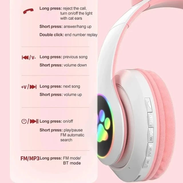 STN-28 Pro Wireless Headphones with RGB Cat Ears - Stylish & Fun Bluetooth Headset