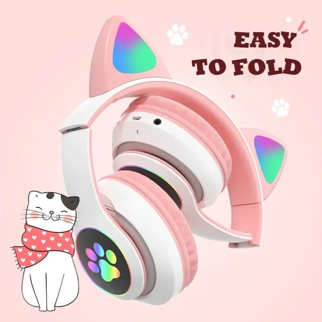 STN-28 Pro Wireless Headphones with RGB Cat Ears - Stylish & Fun Bluetooth Headset