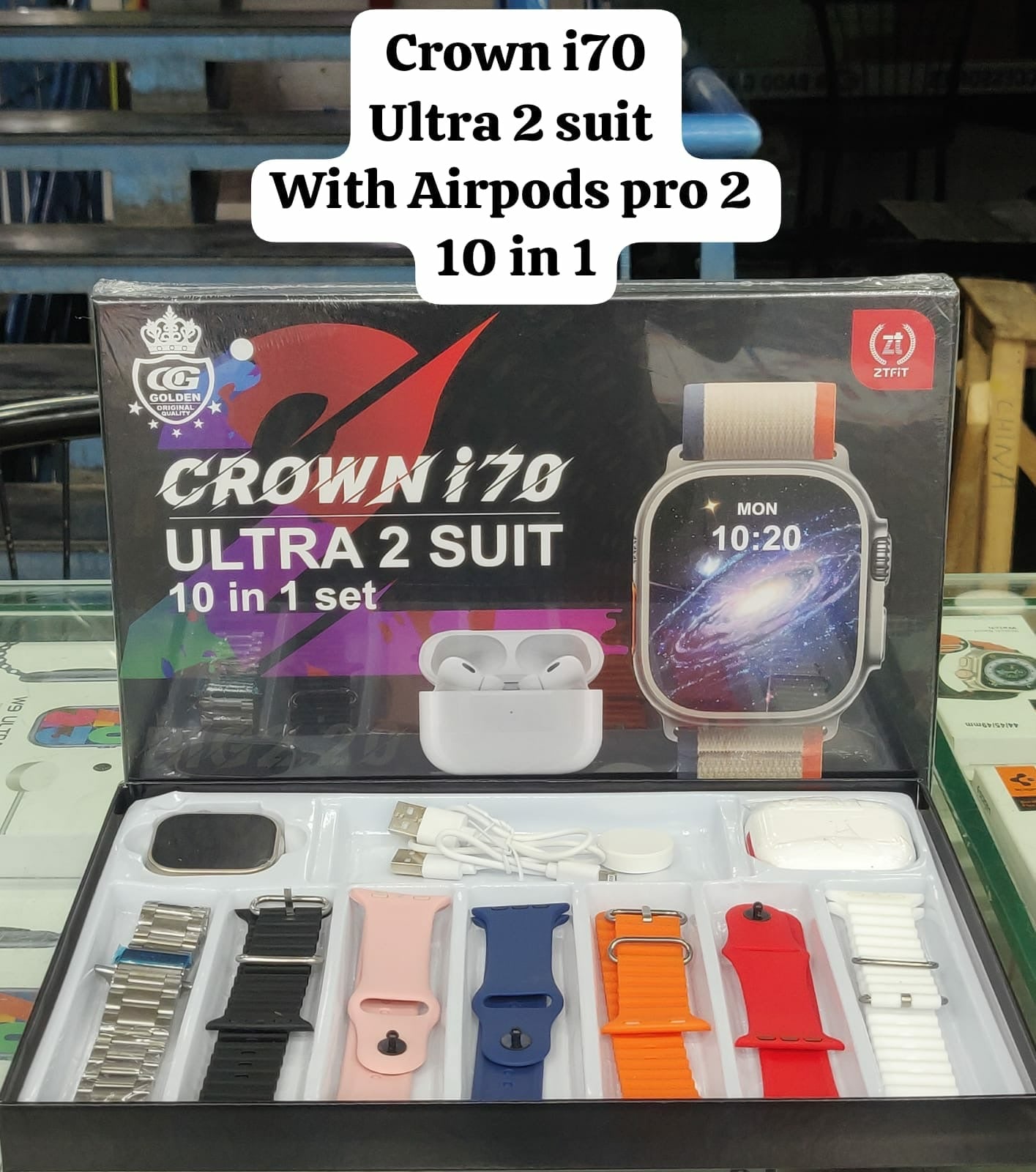 Crown i70 10 in 1 Ultra Watch with Wireless Earbuds 